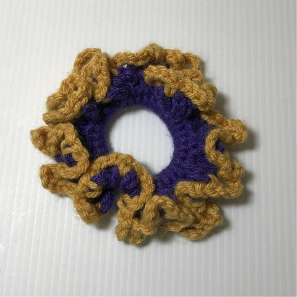 NWT Purple Gold Handmade Crocheted Hair Scrunchie